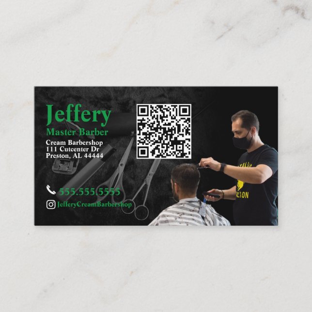 Tarjeta de visita Barber con código QR (Anverso)