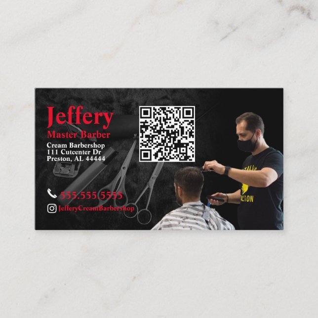 Tarjeta de visita Barber con código QR (Anverso)