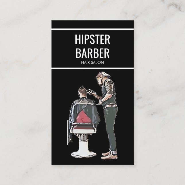 Tarjeta De Visita Barber Cutting Hair Illustration (Anverso)