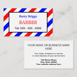 Tarjeta de visita Barber de franjas rojas blancas 