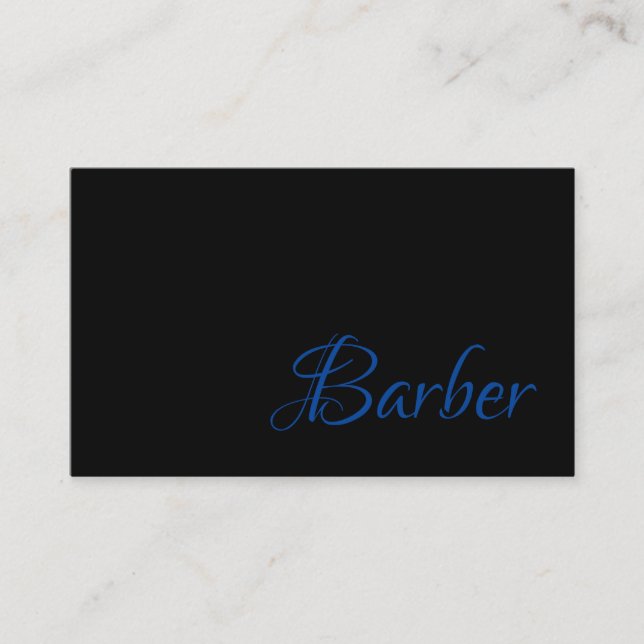 Tarjeta De Visita Barber de moda en azul brillante sobre negro (Anverso)