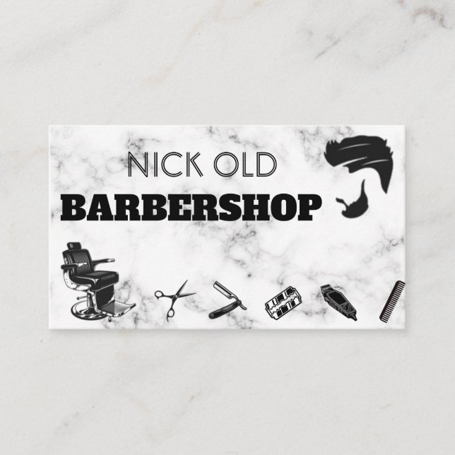 Tarjeta De Visita Barber Hair Elegante lujo de mármol moderno (Anverso)