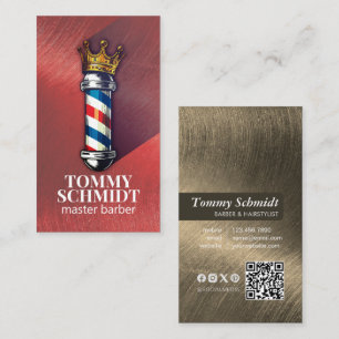 Tarjeta De Visita Barber Hair Shop Royal Crown Barber Pole QR Code