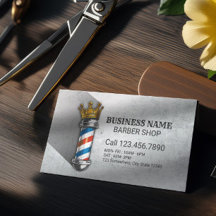Tarjeta De Visita Barber Hair Shop Royal Crown Barber Pole QR Code