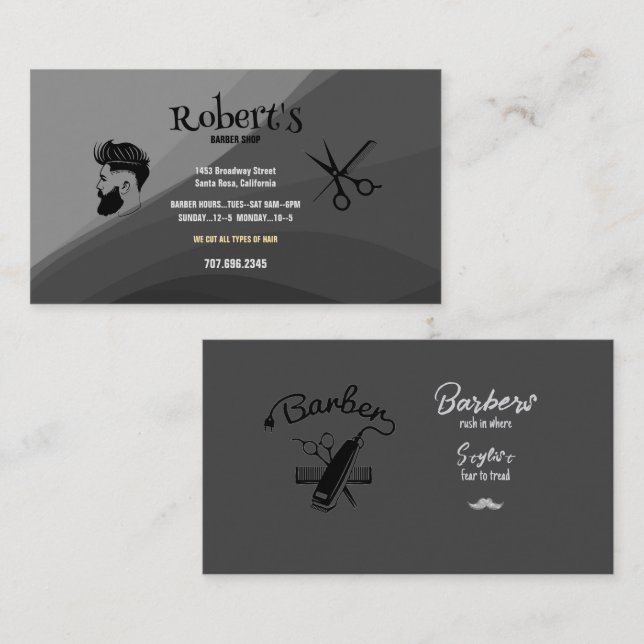 Tarjeta De Visita Barber Hairstylist Scissors Hair Silhouette (Anverso / Reverso)