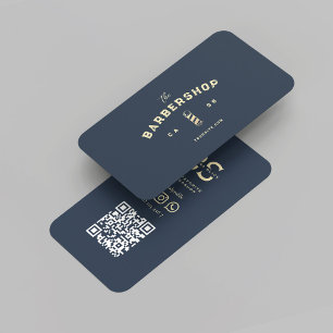 Tarjeta De Visita Barber Monograma moderno Barbershop Azul oscuro