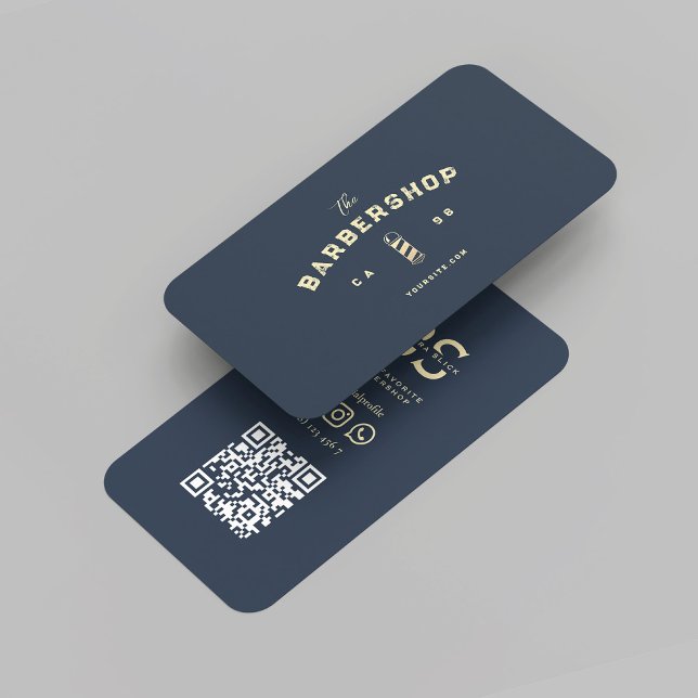 Tarjeta De Visita Barber Monograma moderno Barbershop Azul oscuro (Modern Barber Monogram Barbershop Dark Blue Business Card
)