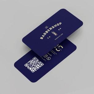 Tarjeta De Visita Barber Monograma moderno Barbershop Midnight Blue