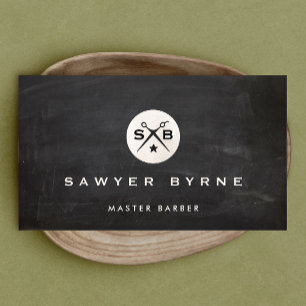 Tarjeta De Visita Barber Monograma Scissors Black Barbershop