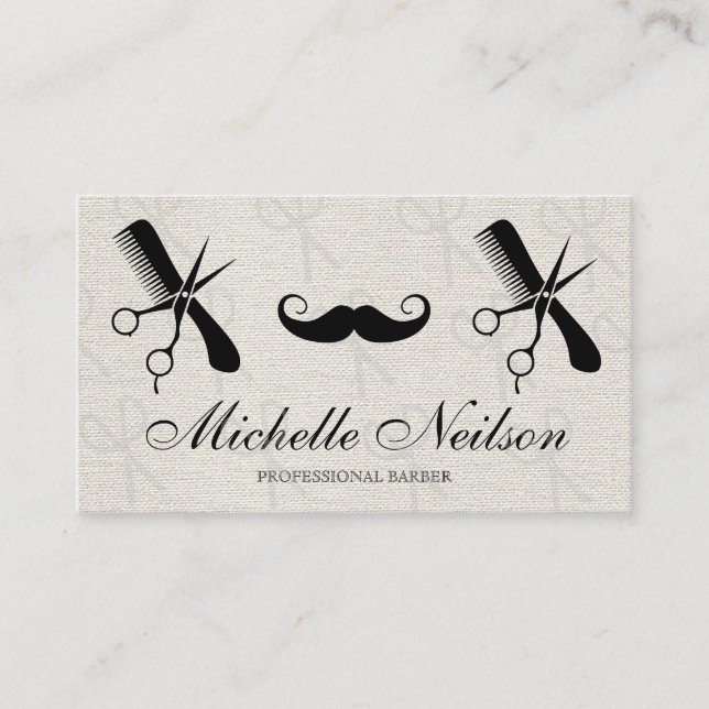Tarjeta De Visita Barber Mustache | Herramientas de cálculo de tijer (Anverso)