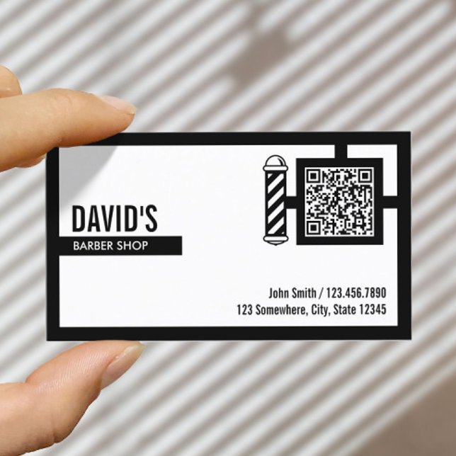 Tarjeta De Visita Barber negrita borde QR Código Barbershop (Subido por el creador)
