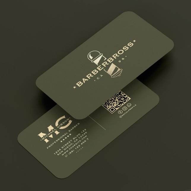 Tarjeta De Visita Barber Pole Army Green Gold Barbershop (Modern Barber Pole Army Green Gold Barbershop Business Card
)
