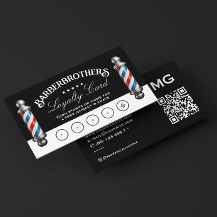 Tarjeta De Visita Barber Pole Elegante Black Loyalty Reward