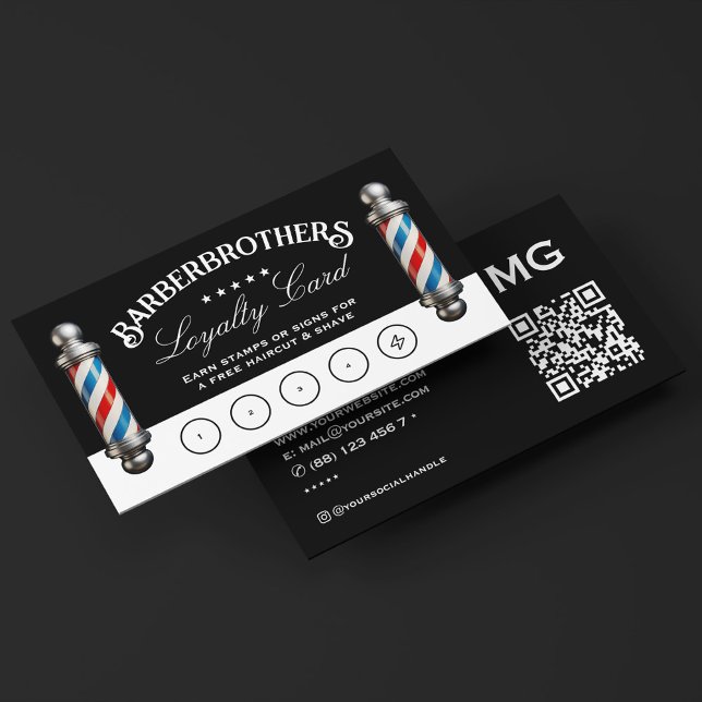 Tarjeta De Visita Barber Pole Elegante Black Loyalty Reward (Barber Pole Elegant Black Loyalty Reward Business Card
)