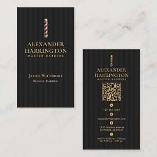 Tarjeta De Visita Barber Pole Negro Marfil Barbería Peluquero 