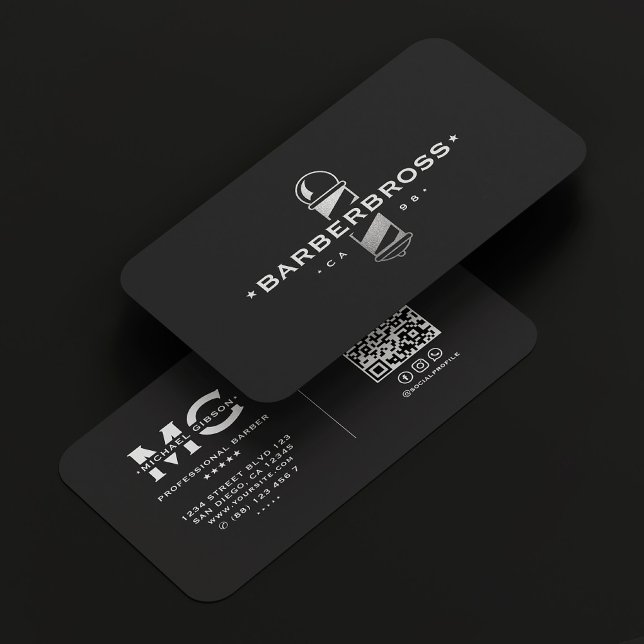 Tarjeta De Visita Barber Polo Elegante Barbería de Plata Negra (Barber Pole Elegant Black Silver Barbershop Business Card
)