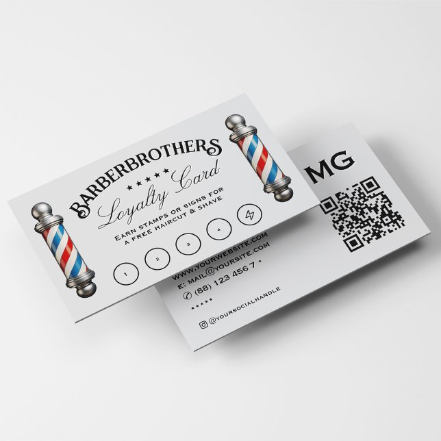 Tarjeta De Visita Barber Polo Gris Gris Elegante Recompensa de Lealt (Barber Pole Light Grey Elegant Loyalty Reward Business Card
)