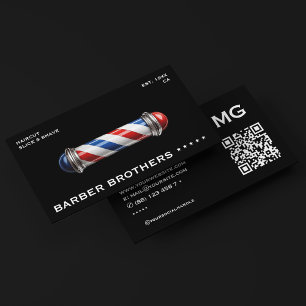 Tarjeta De Visita Barber Polo Negro Rojo Blanco Azul Barbería