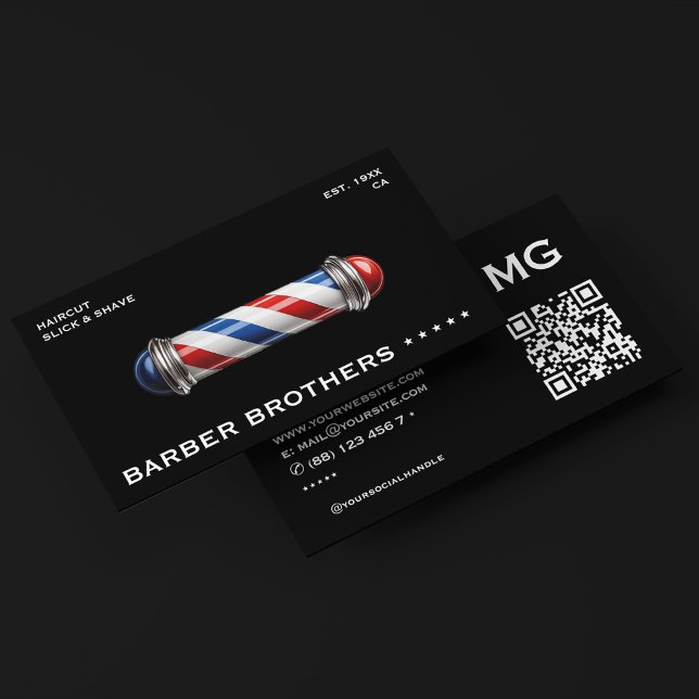 Tarjeta De Visita Barber Polo Negro Rojo Blanco Azul Barbería (Barber Pole Black Red White Blue Barbershop Business Card
)