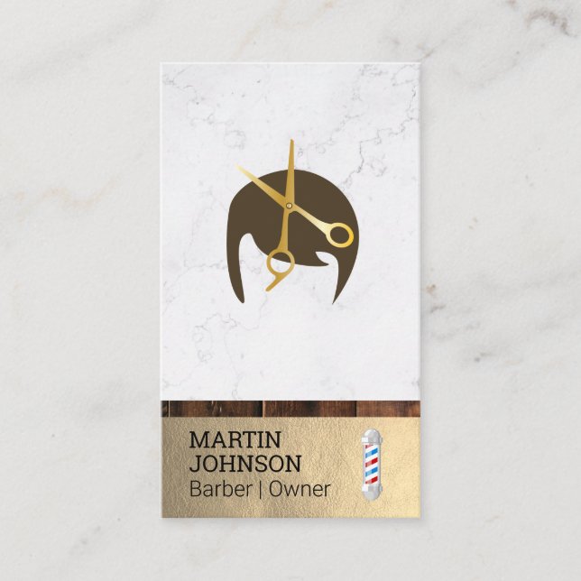 Tarjeta De Visita Barber Polo | Tijeras de barberas de pelo estiloso (Anverso)