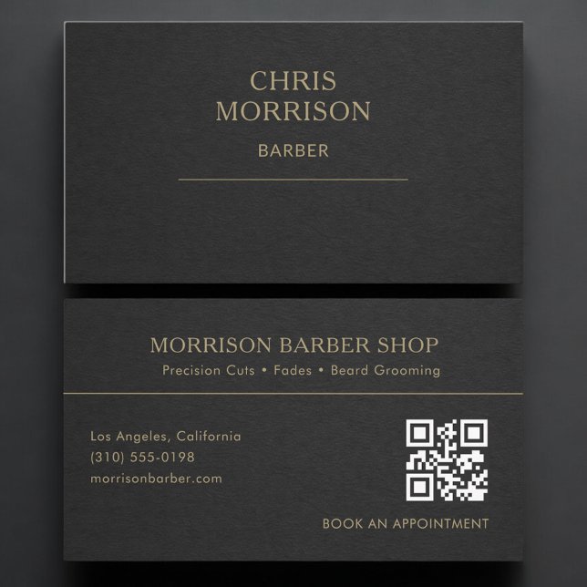 Tarjeta De Visita Barber QR Code Black Gold Professional (Subido por el creador)