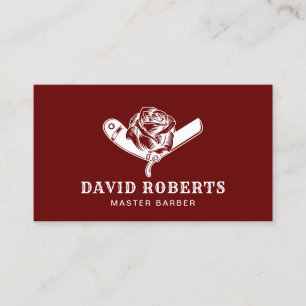 Tarjeta De Visita Barber Razor y Rosa Barbershop Hair Stylist Red