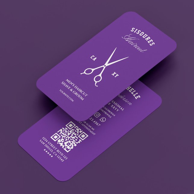 Tarjeta De Visita Barber Royal Purple Barbershop Scissors Moderno (Barber Royal Purple Barbershop Scissors Modern Business Card
)
