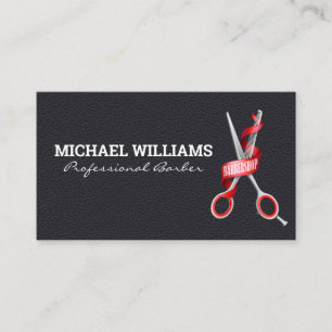 Tarjeta De Visita Barber Scissors   Fondo de cuero