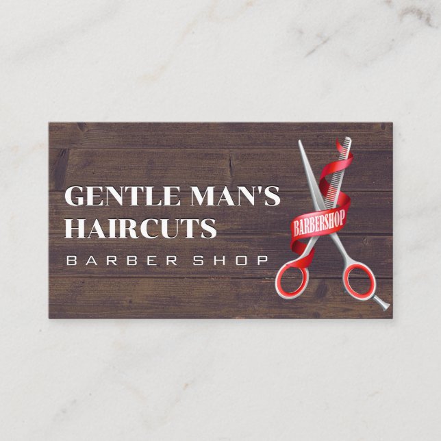 Tarjeta De Visita Barber Scissors | Fondo de madera (Anverso)