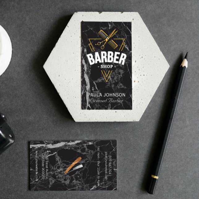 Tarjeta De Visita Barber Shop | Black Marble Business Card (Subido por el creador)