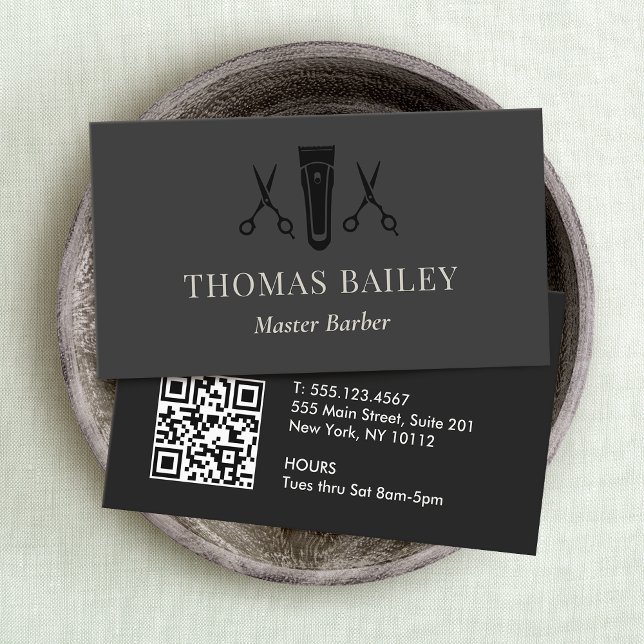 Tarjeta De Visita Barber Shop Buzzer y tijeras QR (Subido por el creador)