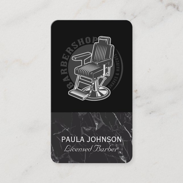 Tarjeta De Visita Barber Shop Chair | Black Marble Business Card (Anverso)