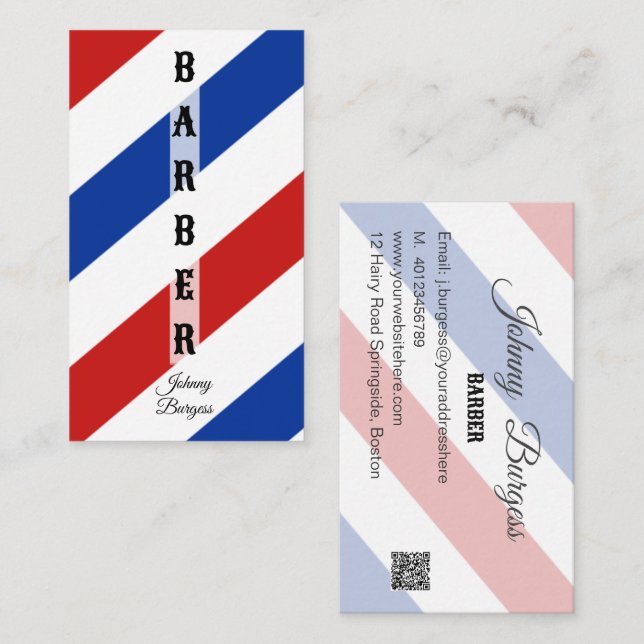 Tarjeta De Visita Barber Shop Código QR Hairdresser moderno (Anverso / Reverso)