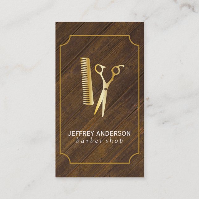 Tarjeta De Visita Barber Shop | Dorado (Anverso)