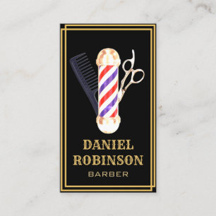 Tarjeta De Visita Barber Shop Hair Estilista Rojo y Azul   Negro y o