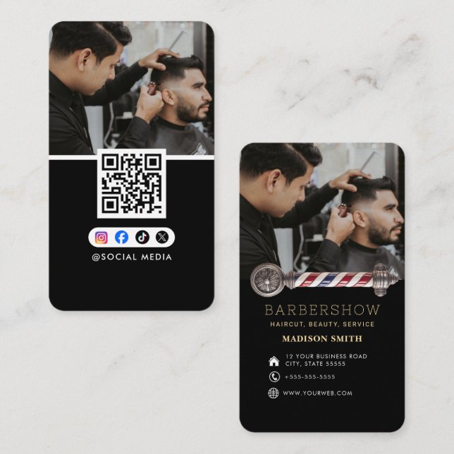 Tarjeta De Visita Barber Shop Hair Stylist Professional Barbershop (Anverso / Reverso)