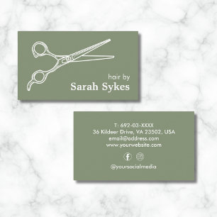 Tarjeta De Visita Barber Shop Hair Stylist Scissor Sage Green Person
