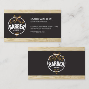 Tarjeta De Visita Barber Shop   Logo de Barber   Madera