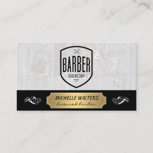 Tarjeta De Visita Barber Shop   Mármol y oro plateado
