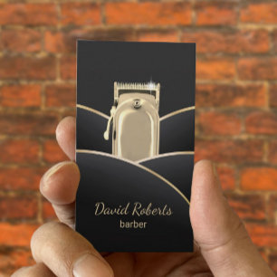 Tarjeta De Visita Barber Shop Moderno estilo de pelo negro y dorado