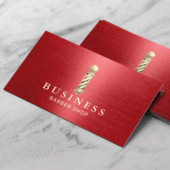 Tarjeta De Visita Barber Shop Moderno Red & Gold Hair Stylist (Subido por el creador)