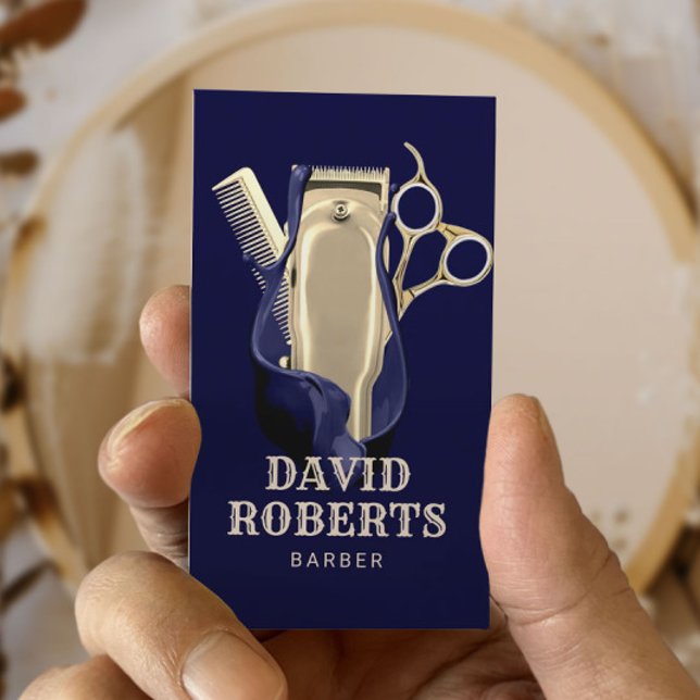 Tarjeta De Visita Barber Shop Peluquería Navy Barbershop Blue Gold (Subido por el creador)
