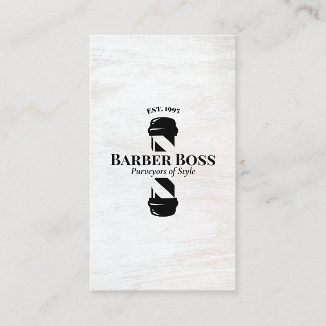 Tarjeta De Visita Barber Shop Pole Rustic Wood (Anverso)