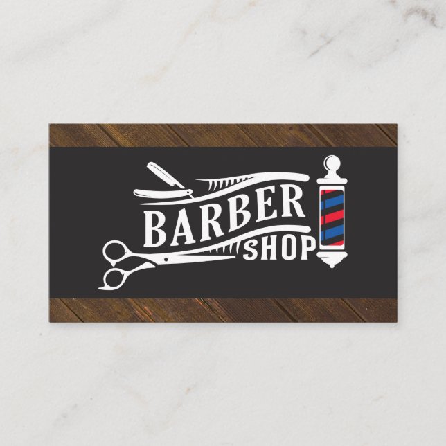 Tarjeta De Visita Barber Shop | Polo y herramientas de barbero (Anverso)