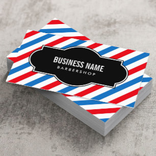 Tarjeta De Visita Barber Shop Profesional Bandas Azules y Rojas