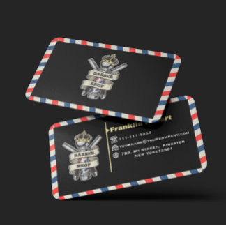 Tarjeta De Visita Barber Shop Professional Blue & Red Stripes Custom