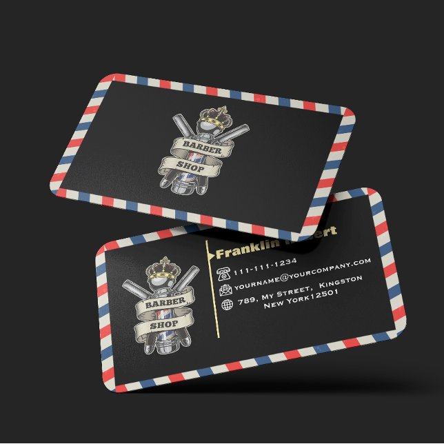 Tarjeta De Visita Barber Shop Professional Blue & Red Stripes Custom (Subido por el creador)