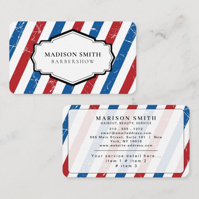 Tarjeta De Visita Barber Shop Professional Stripes (Anverso / Reverso)