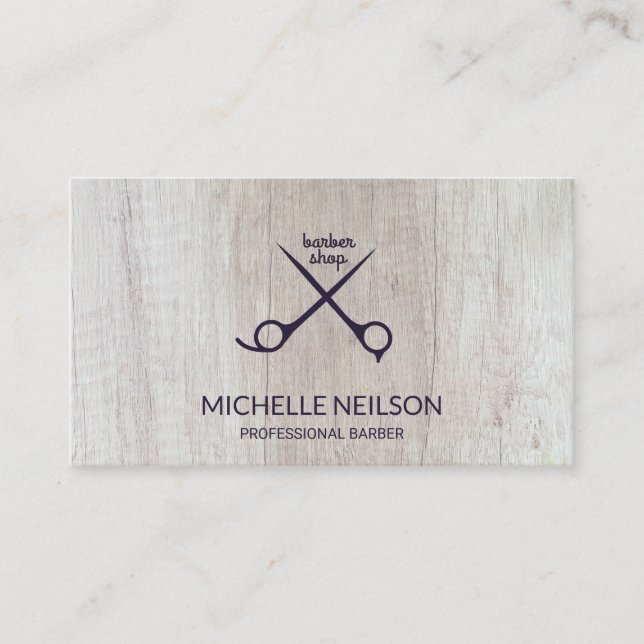 Tarjeta De Visita Barber Shop | Sombras | Madera (Anverso)
