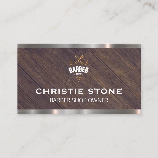 Tarjeta De Visita Barber Shop | Tijeras | Trampolín Metalizado de ma (Anverso)